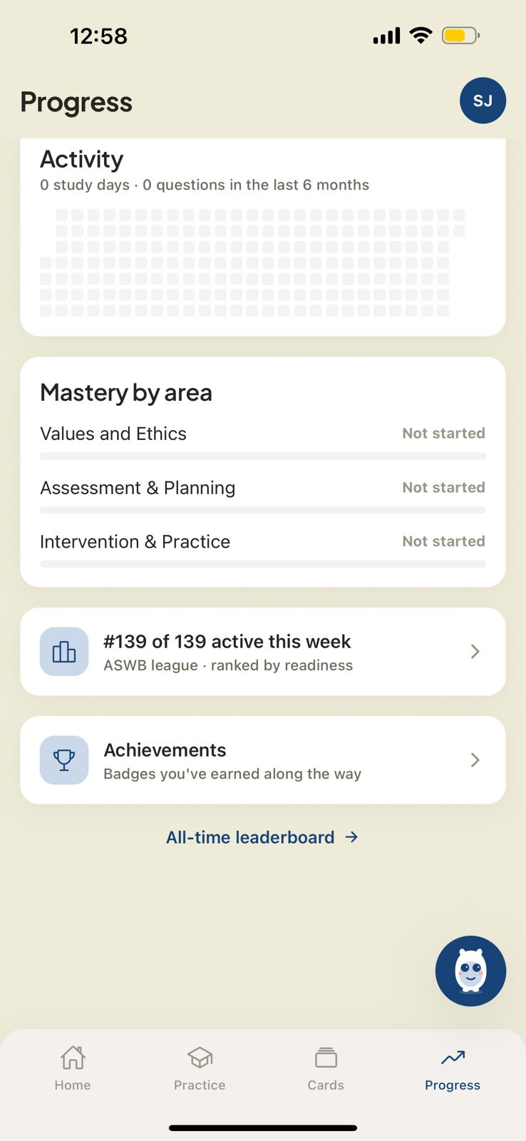 Mastery by area across every ASWB content area